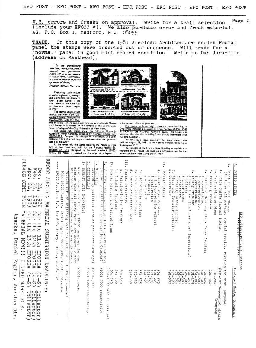 stamp errors, stamp errors, EFO, 1981, American Architecture